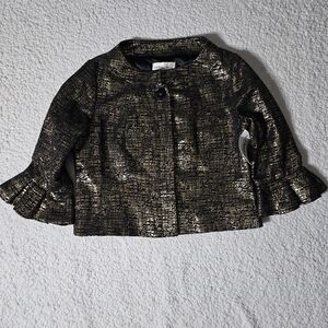 Victor Costa Women's 12 Metallic Gold Cropped Jacket Bell Sleeve Cotton blend